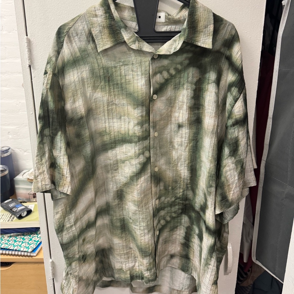 Zara Men's Green Patterned Shirt XL